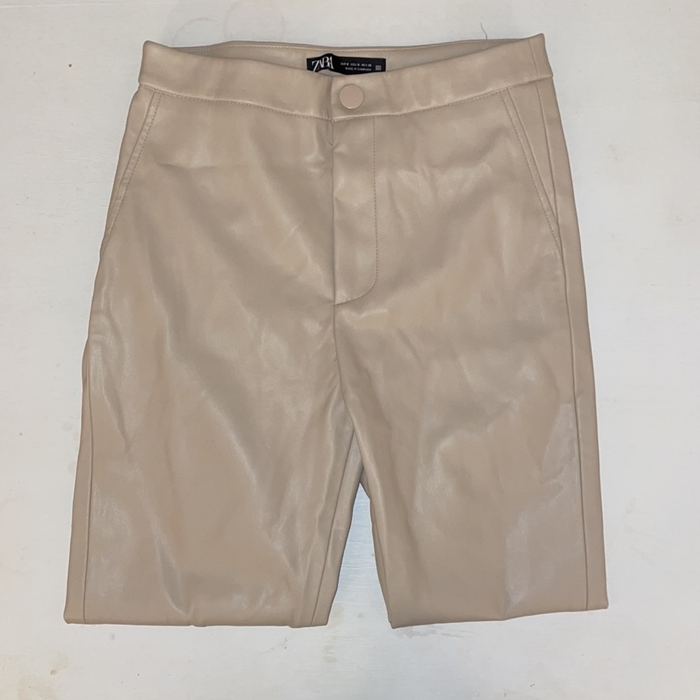 Beige Leather Leggings